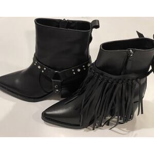 Rebel By Rebel Wilson Sz 6.5‎ Trio 3 In 1 Black Leather Upper Ankle Boots Womens